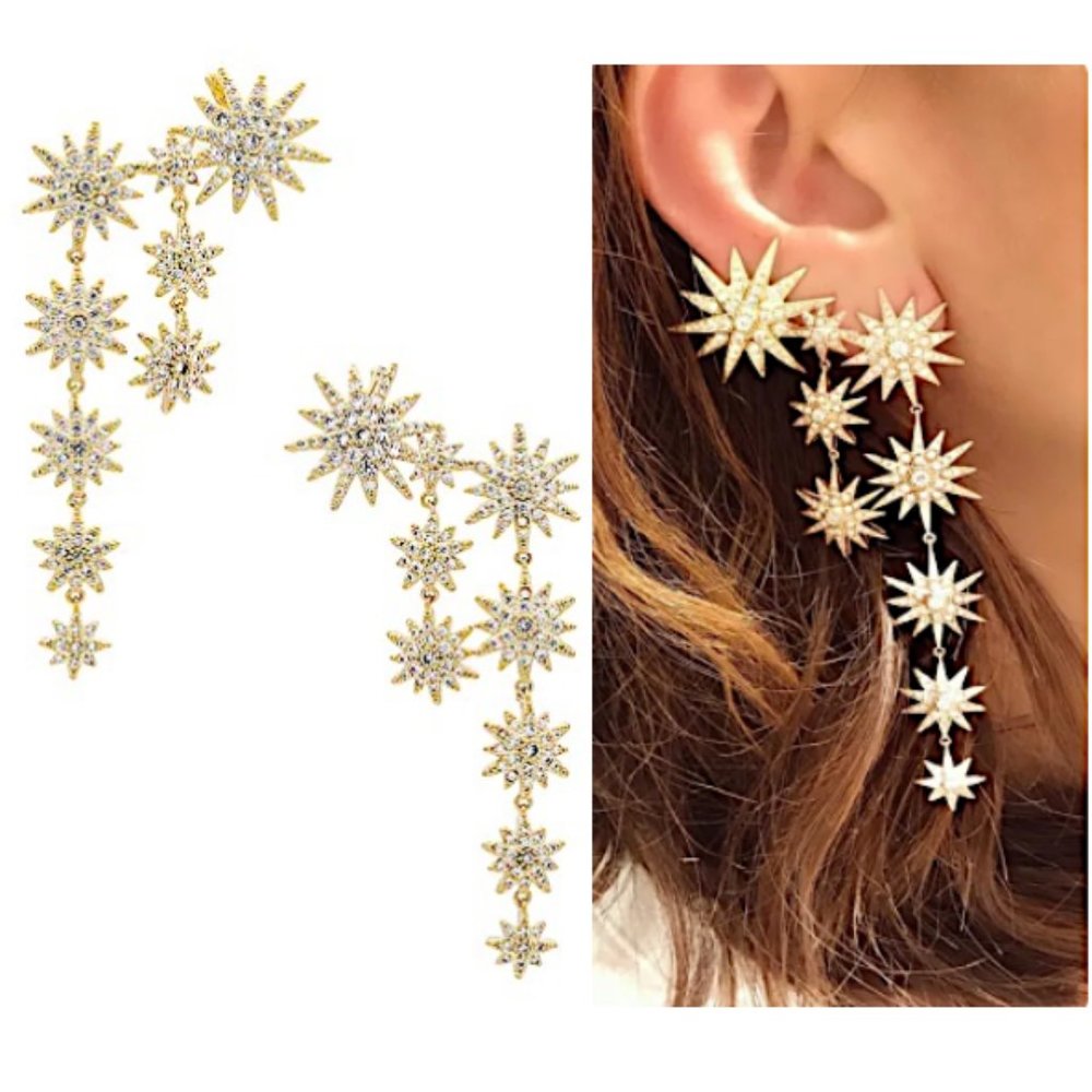 NEW ~ Anthropologie SHASHI "Nocorol Veep Ali" Crystal Star Climber Earrings